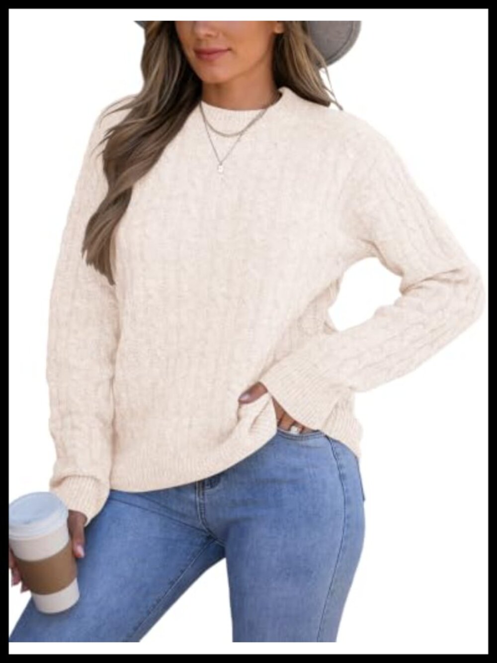 Womens Dressy Mockneck Cable Knit Long Sleeve Sweater Oversized Chunky Ribbed